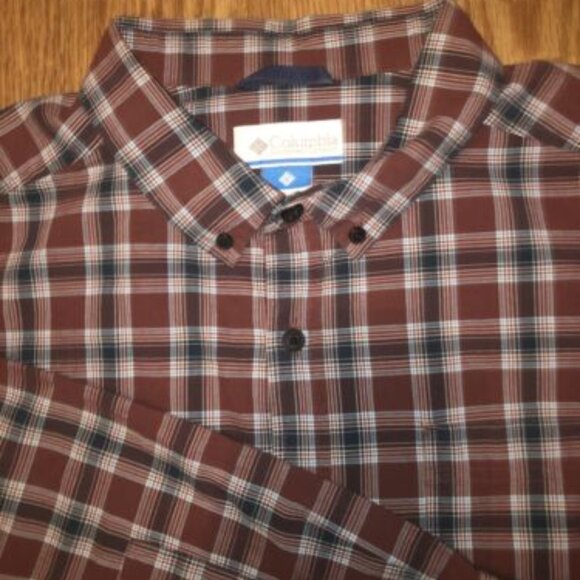 Columbia Men's Long Sleeve Button Up Shirt Red Blue Plaid Regular Fit Size XL - Picture 1 of 11
